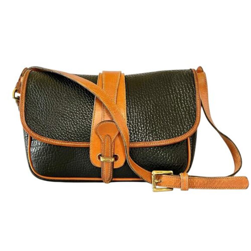 Vintage Dooney & Bourke Black AWL British Tan Leather Equestrian Shoulder Bag